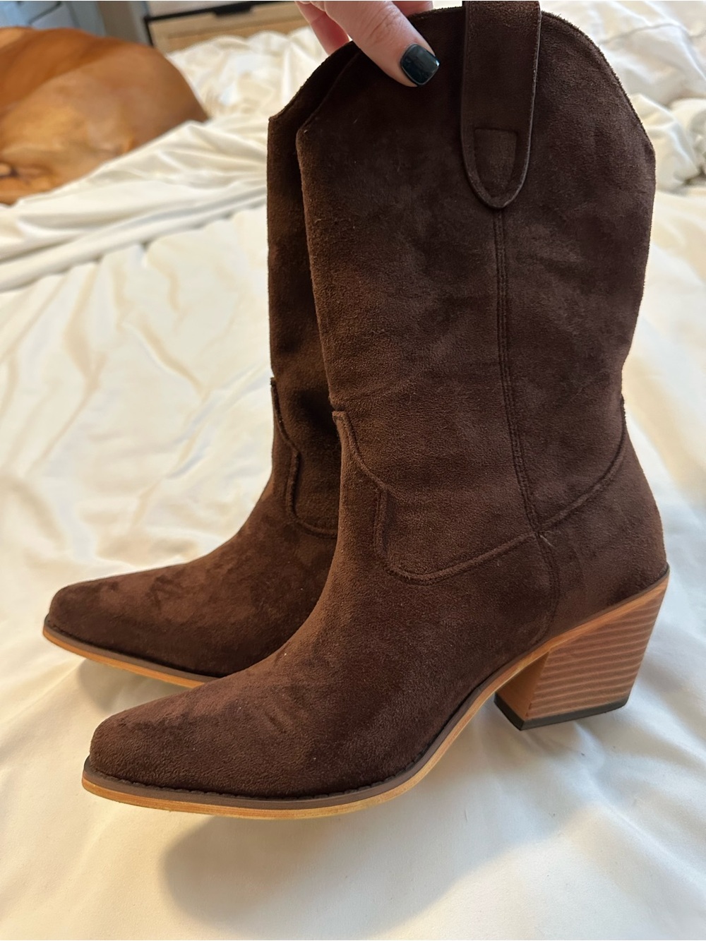 Brown Faux Suede Western Mid-Calf Boots for Women - Picture 4 of 4